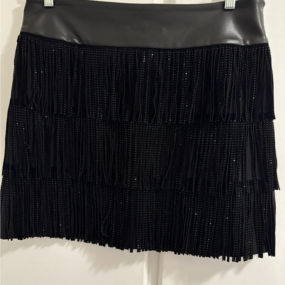 Dkny Black Beaded Fringe Mini Skirt - Picture 2 of 5